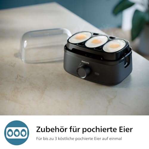 [Prime] Philips Eierkocher 3000-Serie | 6 Eier (weich, mittel, hart, pochiert), mit Pochierschale und Eierstecher, 400 W