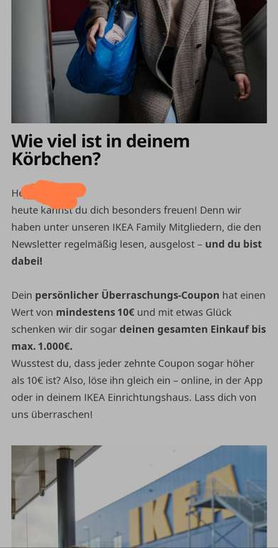 [Ikea Family] Ostercoupon im Wert von mindestens 10€ (bis 1000€) [personalisiert]