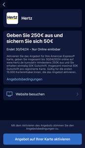 [AMEX Offers] Bei Hertz 250 Euro ausgeben und 50 Euro sichern (personalisiert)