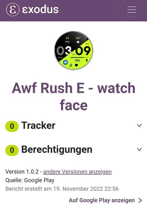 (Google Play Store) Awf Rush E: Watch face (WearOS Watchface, digital)
