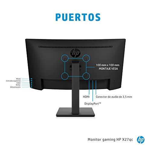 HP X27qc Gaming Monitor - 27 Zoll Bildschirm, QHD 2560 x 1440, 1500R VA Curved Display, 165Hz, 1ms Reaktionszeit