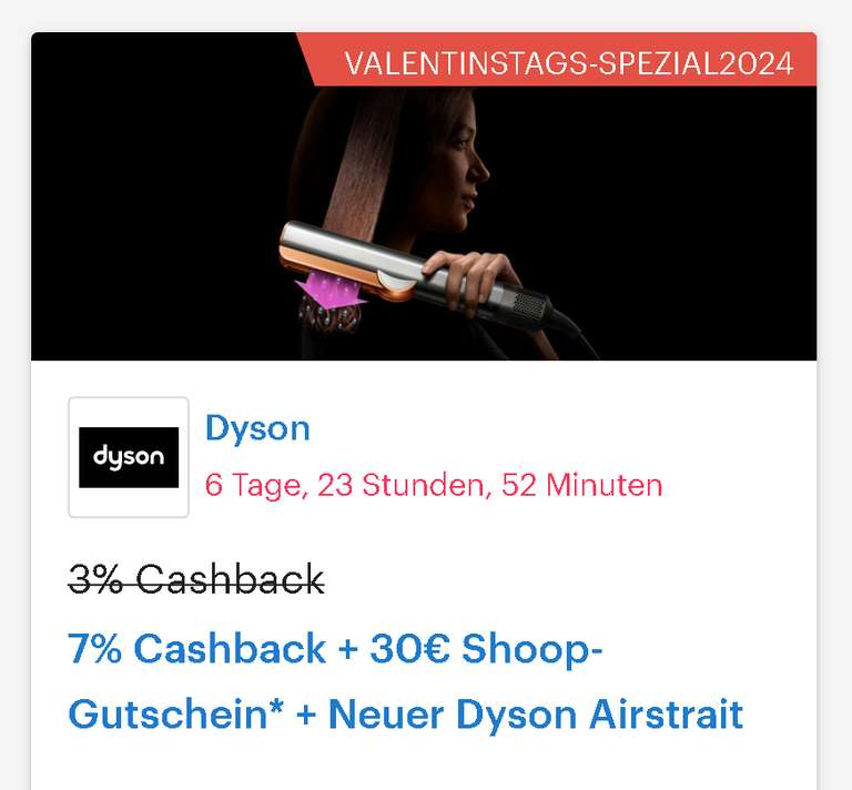 [Dyson + Shoop] 7% Cashback + 30€ Shoop-Gutschein* + Neuer Dyson Airstrait