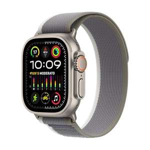 Apple Watch Ultra 2 Titangehäuse und Trail Loop Armband (S/M) in Grün/Grau