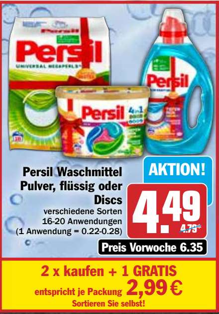 Hit 2x Persil kaufen 1x Persil gratis erhalten eff. 2,99€ je Packung