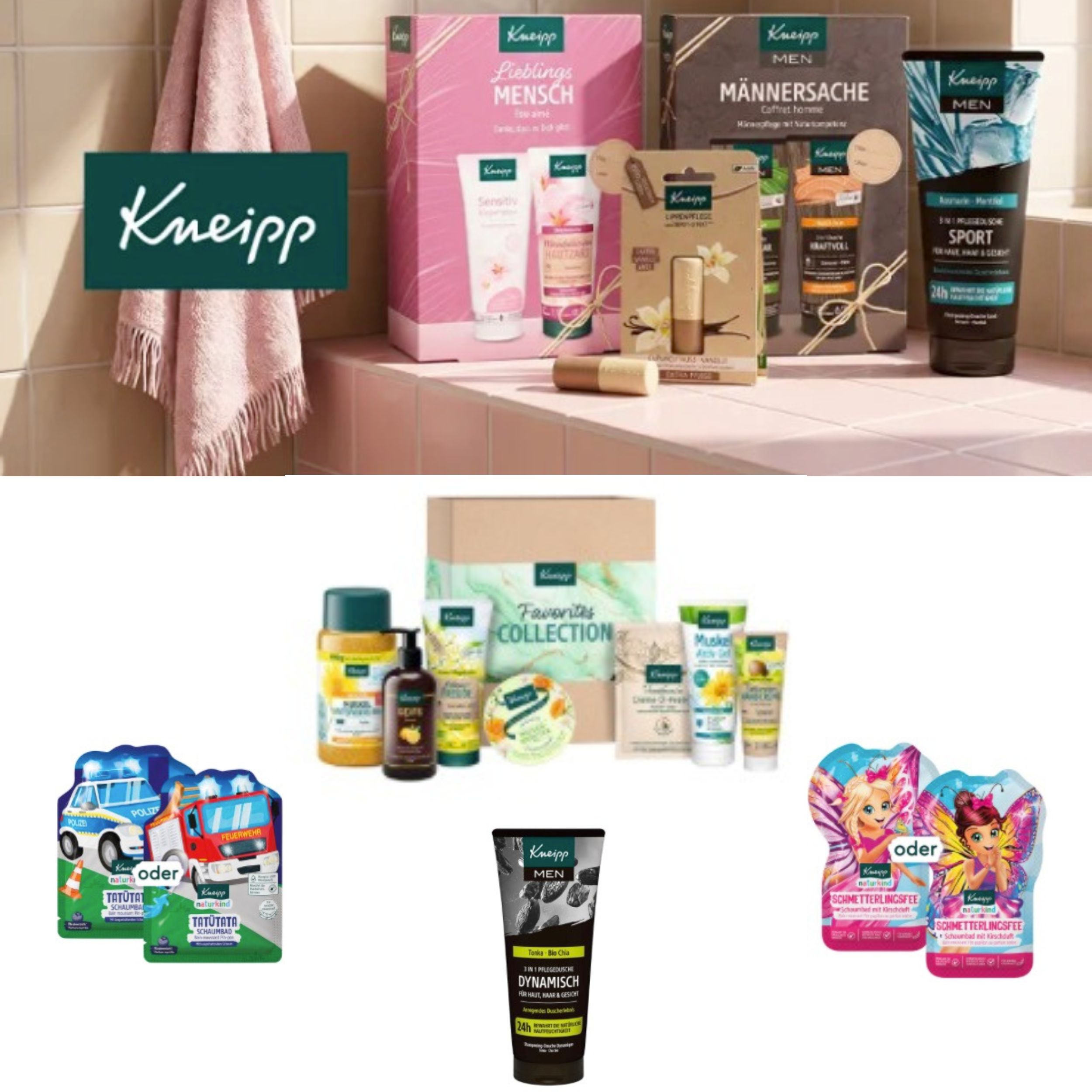Kneipp VSK-frei | 7-tlg. Pflege-Geschenkset 16,99 € | 12er-Badekristalle 6,99 € | 6× MEN 3in1 „Dynamisch“ 11,98 €