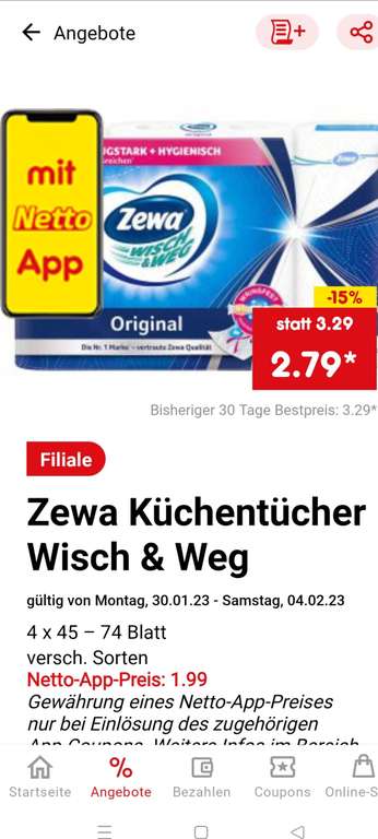 Zewa Küchenrolle, Netto MD mit App für 1,99€, verschiedene Ausführungen