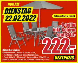 Gartenmöbel-Set 'Josie' , grau, 8-teilig, inkl. Schirm für 222 Euro [ B1-Discount - 22.02.]