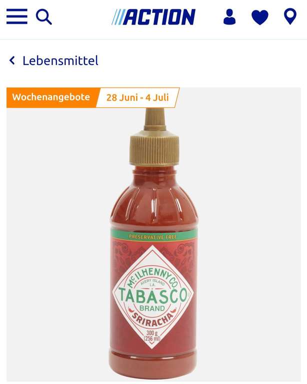 Tabasco Sriracha Sauce 256ml Flasche (Action offline)
