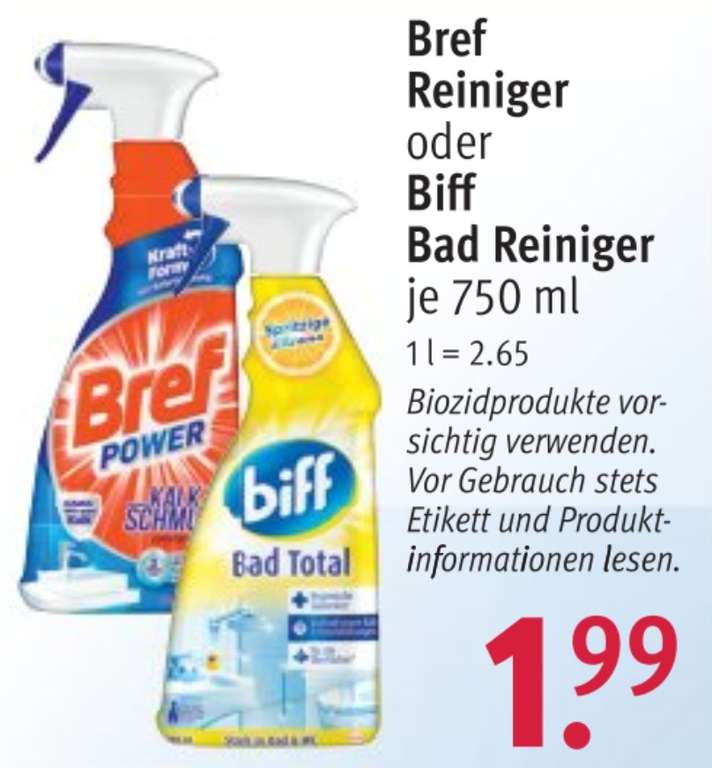 [Rossmann] 3 Stk. Bref Power / Biff Hygiene Total 750 ml (Angebot + Coupon) eff. 1,19 € / Packung