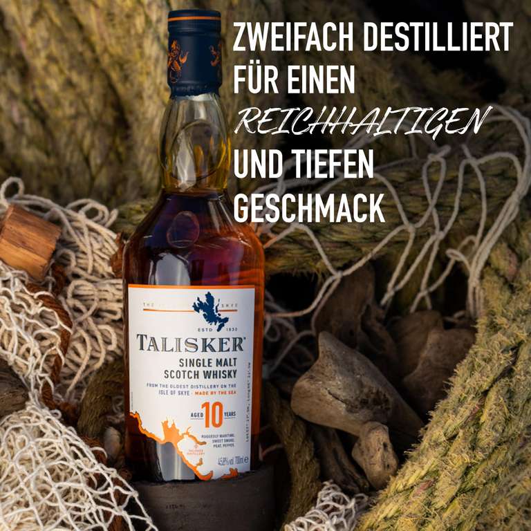 Talisker 10 Jahre | Preisgekrönter, aromatischer Single Malt Scotch Whisky | mit Geschenkverpackung | 45,8% vol | 700ml