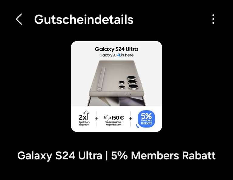 Samsung S24 Serie (auf alle Farben) 5% Abzug on top auf alle Rabatte direkt in der Samsung members App