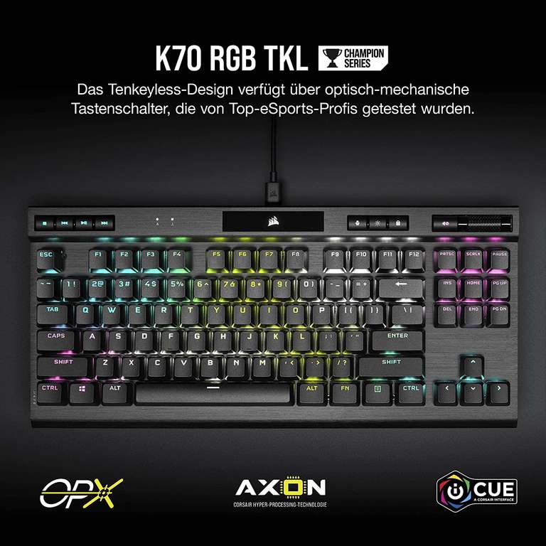Corsair K70 RGB TKL Gaming-Tastatur, QWERTZ, DEUTSCH, CHAMPION SERIES, DE