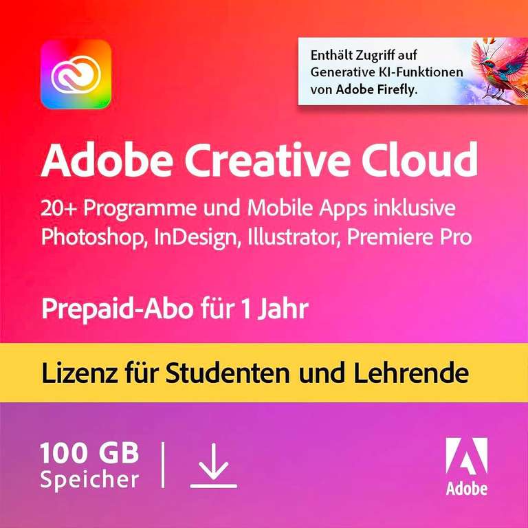 Adobe Creative Cloud 1 Jahr Prepaid für Studenten und Lehrende
