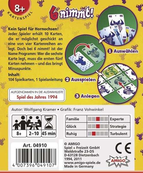 6 nimmt! / Kartenspiel / Gesellschaftsspiel / Amigo Spiele / Auswahlliste Spiel des Jahres 1994 / bgg 7.0 [KultClub]