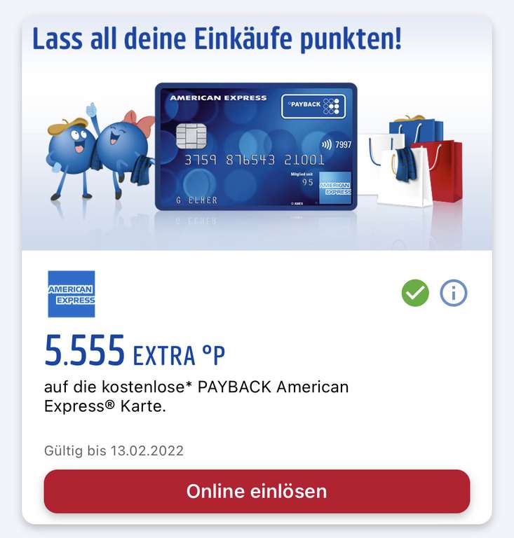 (Personalisiert) wieder 5.555 Punkte für die kostenlose Payback American Express