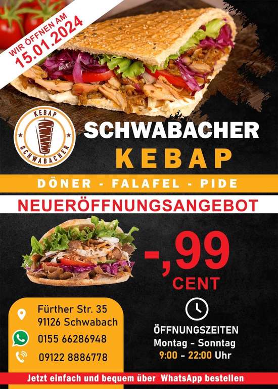 Lokal Schwabach : Döner /Falafel/pide 99 Cent