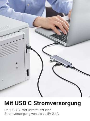 UGREEN 4-Port USB Hub 3.0 mit 4*USB 3.0 Port & 1*USB C Stromversorgung-Port, USB Verteiler