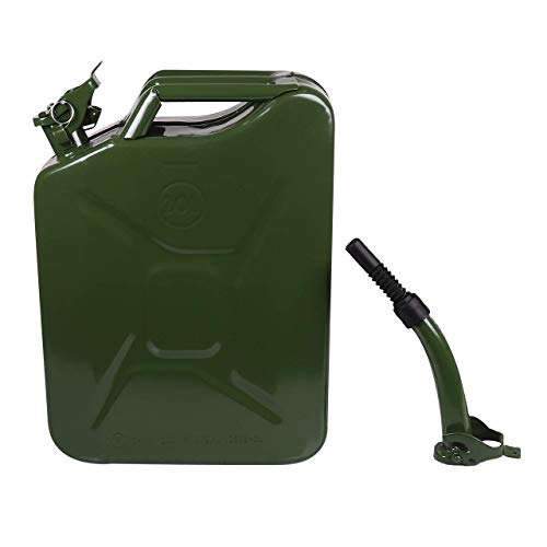 Walter Benzinkanister 20L mit flexiblem Einfüllstutzen/Trichter aus Metall, Kraftstoff-Kanister, grün, Sicherheitsverschluss