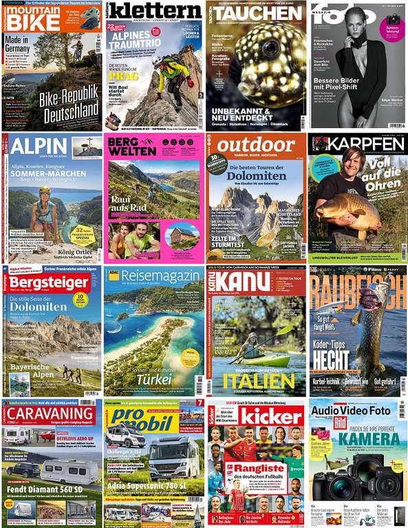 38 Zeitschriftenabos zum Sommeranfang: klettern für 55,90€ + 40€ Amazon| Alpin für 79,20€ + 70€ Amazon| MountainBike für 77,90€ + 50€ Amaz.
