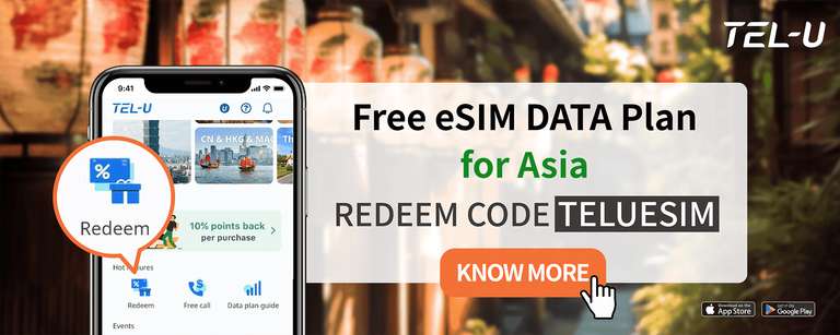 TELU eSIM 1GB Daten-Tarif kostenlos für 17 asiatische Länder