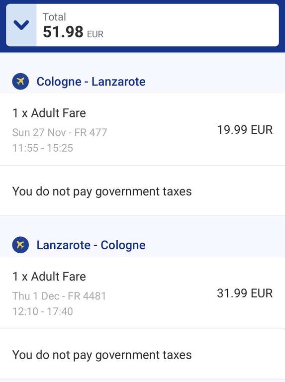 Köln-Lanzarote ab 52 € return