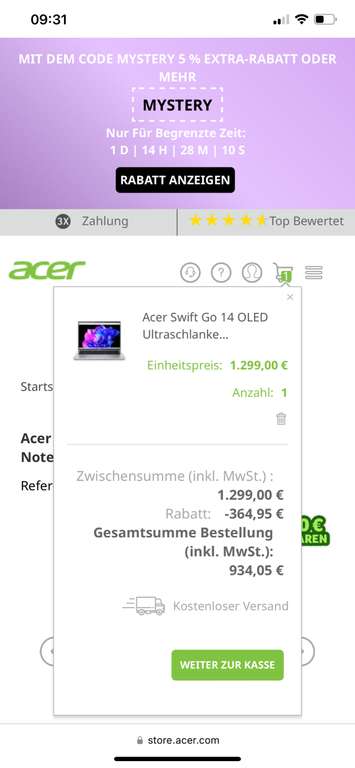 Acer Swift Go | 14" WQ2.8K OLED Display | i7-13700H | 16 GB | 1 TB SSD | Win11 | QWERTZ