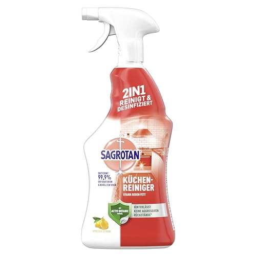 Sagrotan Küchen-Allzweck-Reiniger Spritzige Zitrone – 2in1 Desinfektionsreiniger – 4 x 750 ml Sprühflasche (Prime Spar-Abo)