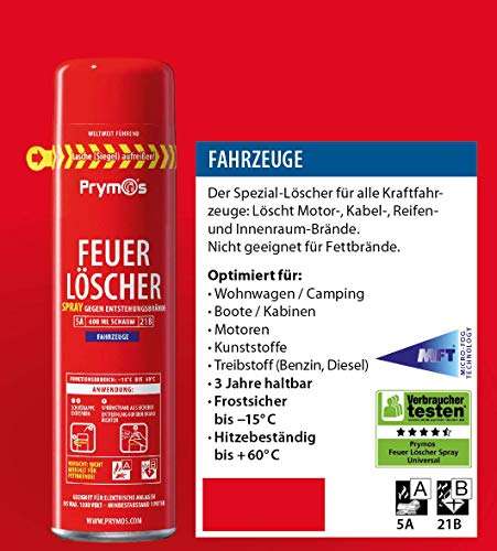 6x Prymos Feuerlöscher-Spray Fahrzeuge 5A/21B, Neutral, 600 ml