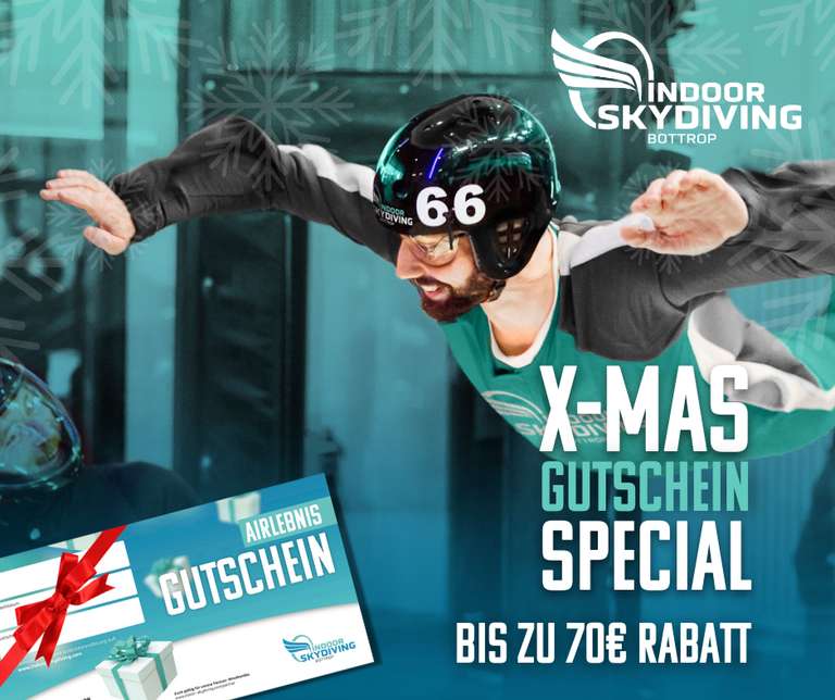 Bottrop und Viernheim: 70€ Rabatt auf Indoor Skydiving-Gutscheine - z.B. 10 Flüge für 169€