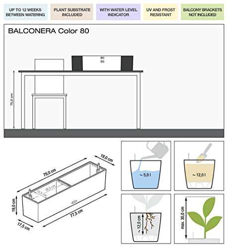 LECHUZA "BALCONERA Color 80" Pflanzgefäß mit Erd-Bewässerungs-System, Weiß, 79 x 19 x 19 cm