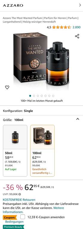 Azzaro The Most Wanted Parfum | Parfüm für Herren | Parfum | Langanhaltend | Holzig-würziger Herrenduft 100ml [Amazon]