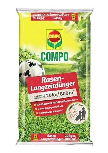 COMPO Rasendünger mit 3 Monaten Langzeitwirkung - Frühjahr - Rasendünger - COMPO Rasen-Langzeitdünger - 20 kg für 800 m² (Prime)