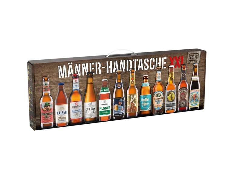 Combi: Männerhandtasche = 12 verschiedene Biersorten aus Deutschland, Flaschen mit je 0,33l Inhalt