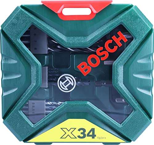 Bosch 34tlg. X-Line Classic Schrauber und Bohrer Set (Holz, Stein und Metall, Zubehör Bohrmaschine), ‎Silber/Schwarz (Prime)