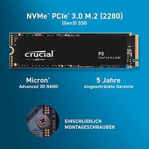 Crucial P3 500GB M.2 PCIe Gen3 NVMe Interne SSD, Bis zu 3500MB/s - CT500P3SSD8, Festkörper-Laufwerk, gratis Lieferung PRIME