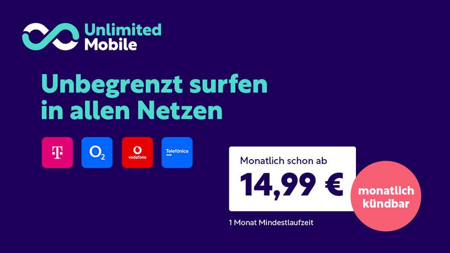 Unlimited Mobile SIM-Only Tarife ab 14,99€ mtl. im Telefonica-Netz at