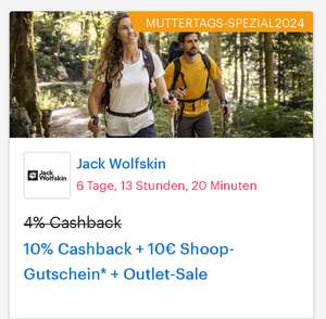 [Jack Wolfskin + Shoop] 10% Cashback + 10€ Shoop-Gutschein* + Outlet-Sale