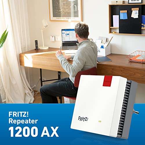 AVM FRITZ!Repeater 1200 AX (Wi-Fi 6 Repeater mit zwei Funkeinheiten: 5 GHz-Band (bis zu 2.400 MBit/s), 2,4 GHz-Band (bis zu 600 MBit/s),