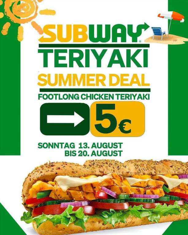 [Nürnberg Nopitschstr.] Footlong Chicken Teriyaki für nur 5€ bei Subway