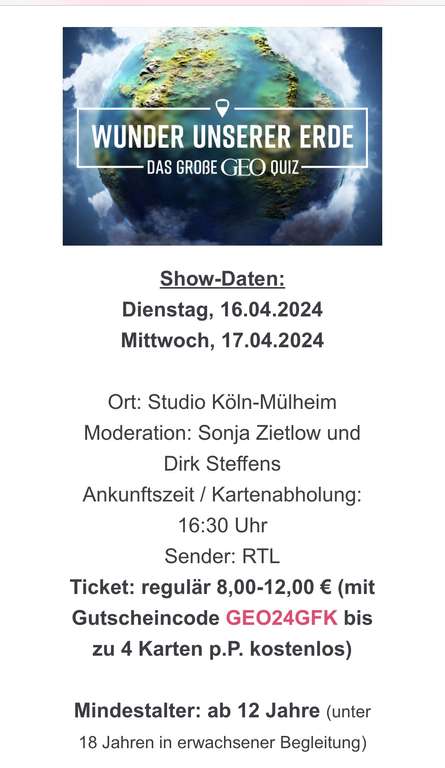 Kostenlose Tickets für das große GEO Quiz in Köln ab 12 J