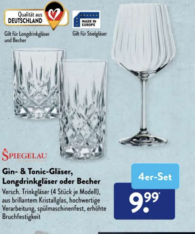 [ALDI Süd] Nachtmann Spiegelau Noblesse 4er-Set Gin- & Tonic-Gläser, Longdrinkgläser oder Becher