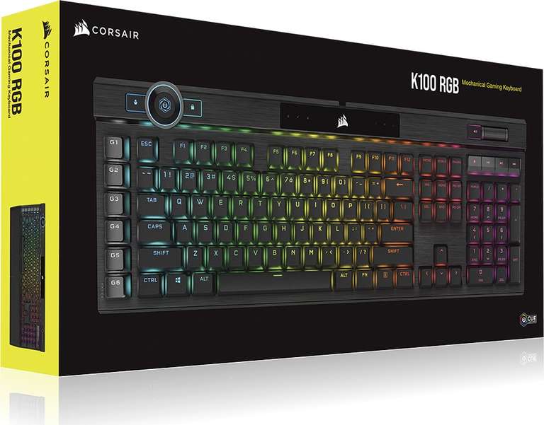 Corsair K100 RGB Mechanische Gaming-Tastatur (MX Speed Silver, programmierbar, Drehregler, Makrotasten, Aluminium, Einzeltastenbeleuchtung)
