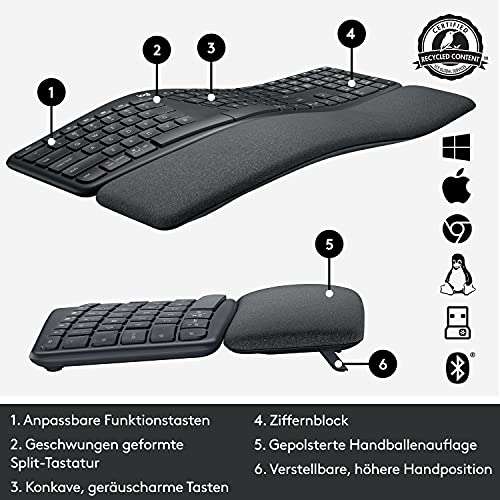 [Amazon] Logitech ERGO K860 kabellose ergonomische Tastatur für Windows/Mac, Bluetooth, QWERTZ