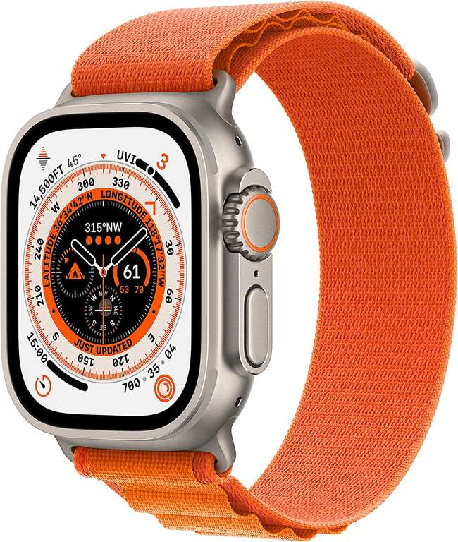 Apple Watch Ultra 49mm Titanium Gehäuse mit Starlight oder Orange - Alpine Loop