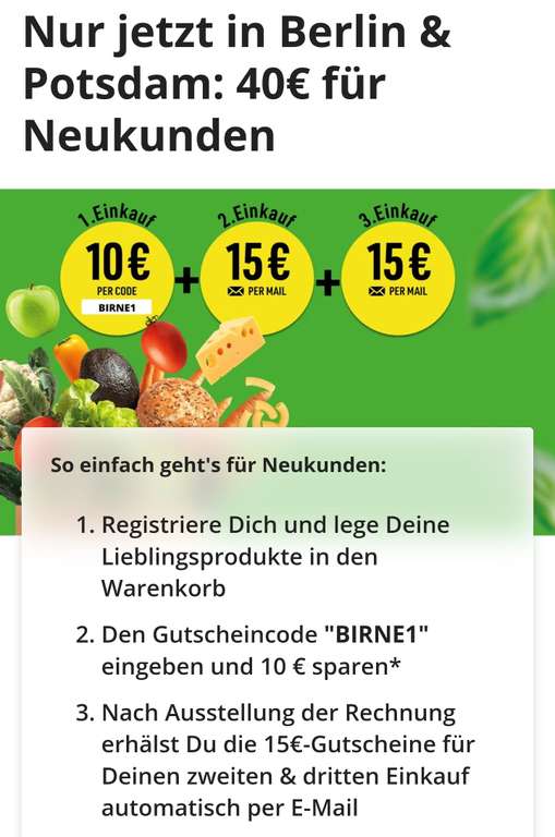 [Berlin/Ptsm] 40€ Rabatt für Neukunden bei Bringmeister Lieferdienst