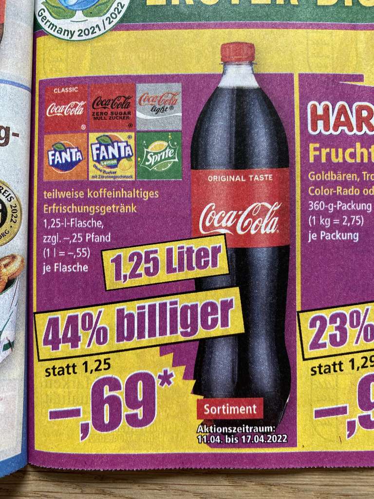 [Norma]Coca Cola, verschiedene Sorten, Fanta, Sprite, 1,25 l Flasche