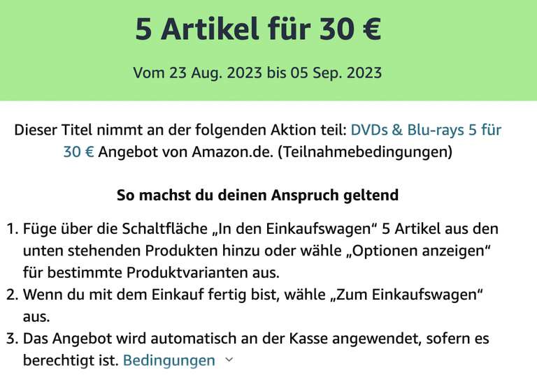 5 Bluray-Filme für 30€ (PRIME)