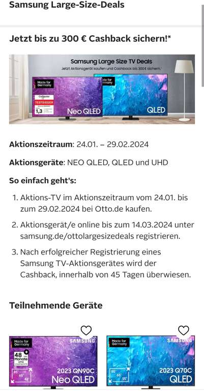 Samsung 85" 4K Neo Qled TV inkl 15% Rabatt und 300 Euro Cashback nur bei Otto bis 29.02.24