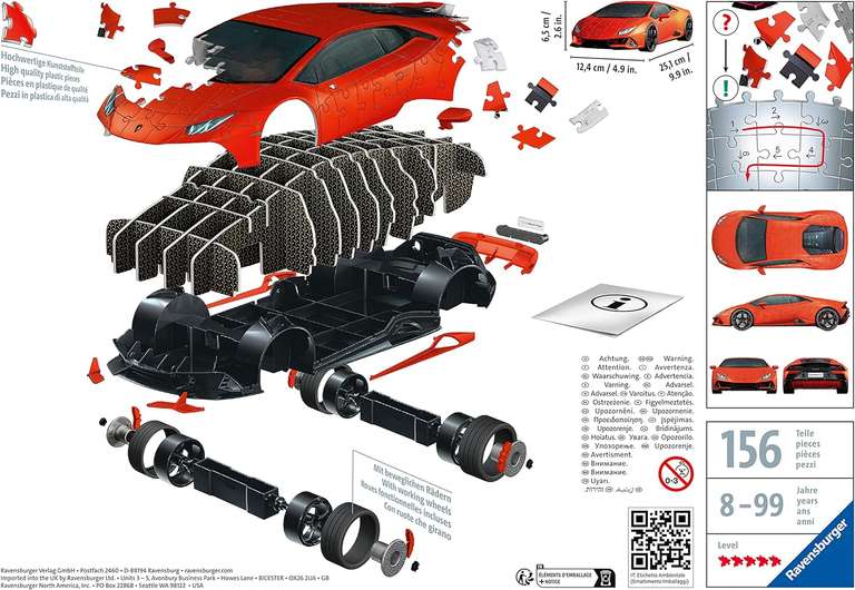 [Coolshop] Ravensburger 3D Puzzle - Lamborghini Huracán EVO inkl. drehbaren Rädern & weiterem Zubehör (Modell im Maßstab 1:18, 108 Teile)