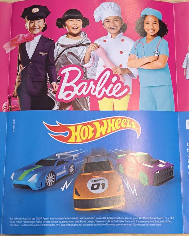 [Edeka MiHa] 1 von 8 Hot Wheels oder Barbie Figuren GRATIS je 30€ Einkauf [Edeka App]